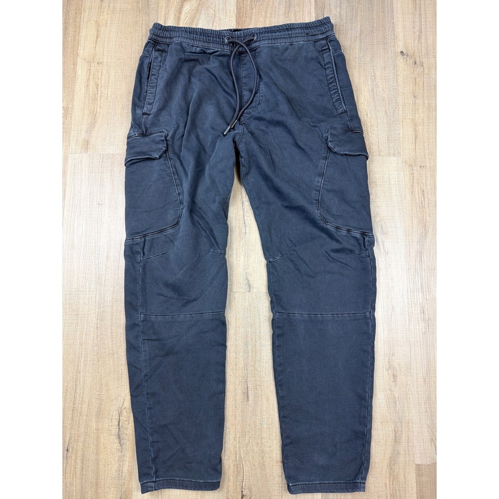 Pull&Bear Mens Cargo Jogger Pants Washed Black Gray Elastic Waist Size M 32